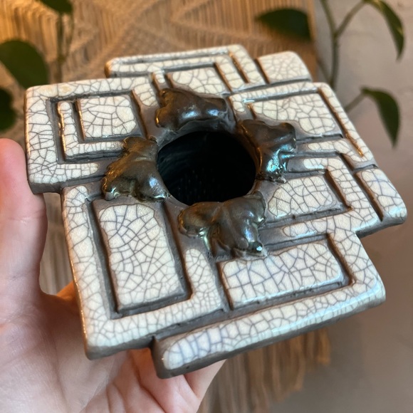 Vintage Japanese Prolon Ikebana Flower Frog • Ceramic Raku-Style Kenzan Holder - Picture 8 of 8